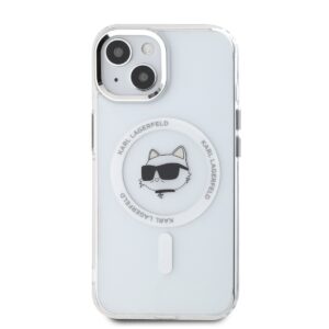 Karl Lagerfeld IML Choupette Head Metal Frame MagSafe dėklas telefonui Apple iPhone 15 skaidrus