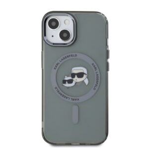 Karl Lagerfeld IML K&CH Heads Metal Frame MagSafe dėklas telefonui Apple iPhone 15 juodos spalvos