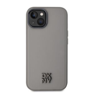 DKNY PU Leather Stack Logo Magsafe dėklas telefonui Apple iPhone 15 pilkos spalvos