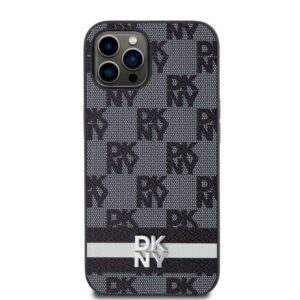 DKNY PU Leather Checkered Pattern and Stripe dėklas telefonui Apple iPhone 12/12 Pro juodos spalvos - Image 1