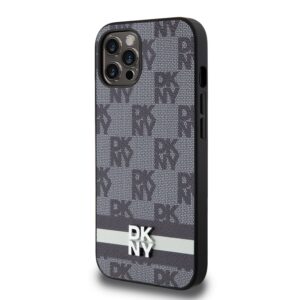 DKNY PU Leather Checkered Pattern and Stripe dėklas telefonui Apple iPhone 12/12 Pro juodos spalvos - Image 2
