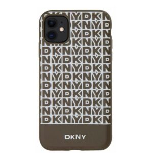 DKNY PU Leather Repeat Pattern Bottom Stripe MagSafe dėklas telefonui Apple iPhone 11 rudos spalvos