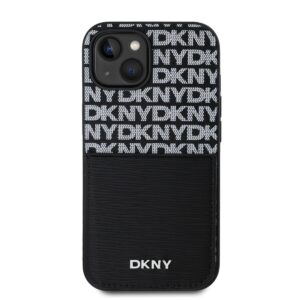 DKNY PU Leather Repeat Pattern Card Pocket dėklas telefonui Apple iPhone 14 juodos spalvos