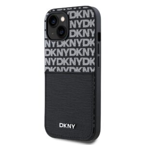 DKNY PU Leather Repeat Pattern Card Pocket dėklas telefonui Apple iPhone 14 juodos spalvos - Image 2