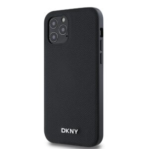 DKNY PU Leather Silver Metal Logo Magsafe dėklas telefonui Apple iPhone 12/12 Pro juodos spalvos - Image 2