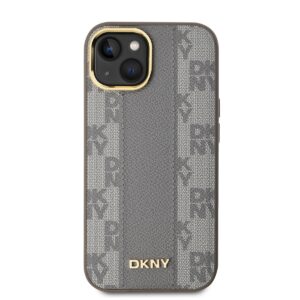 DKNY PU Leather Checkered Pattern Magsafe dėklas telefonui Apple iPhone 15 Beige
