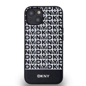DKNY PU Leather Repeat Pattern Bottom Stripe MagSafe dėklas telefonui Apple iPhone 14 juodos spalvos