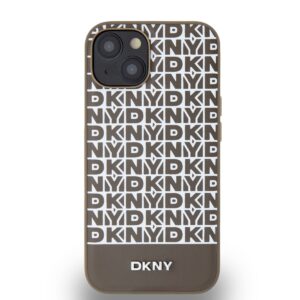 DKNY PU Leather Repeat Pattern Bottom Stripe MagSafe dėklas telefonui Apple iPhone 14 rudos spalvos