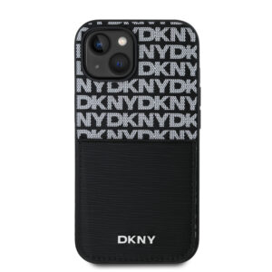 DKNY PU Leather Repeat Pattern Card Pocket dėklas telefonui Apple iPhone 15 juodos spalvos