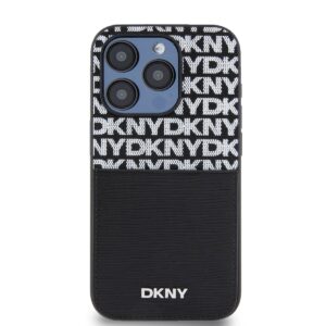 DKNY PU Leather Repeat Pattern Card Pocket dėklas telefonui Apple iPhone 15 Pro juodos spalvos