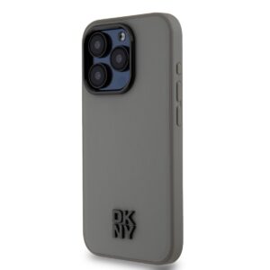 DKNY PU Leather Stack Logo Magsafe dėklas telefonui Apple iPhone 15 Pro pilkos spalvos - Image 2