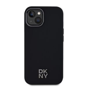 DKNY PU Leather Stack Logo Magsafe Case for Apple iPhone 15 juodos spalvos