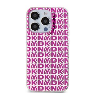 DKNY PC/TPU Repeat Pattern dėklas telefonui Apple iPhone 15 Pro rožinės spalvos