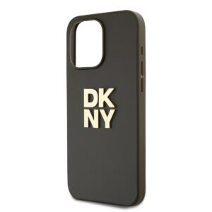 DKNY PU Leather Stack Logo Wrist Strap dėklas telefonui Apple iPhone 15 Pro rudos spalvos - Image 2