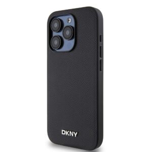 DKNY PU Leather Silver Metal Logo Magsafe dėklas telefonui Apple iPhone 15 Pro juodos spalvos - Image 2