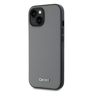 DKNY PU Leather Silver Metal Logo Magsafe dėklas telefonui Apple iPhone 14 pilkos spalvos - Image 2