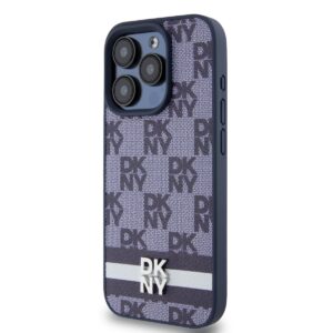 DKNY PU Leather Checkered Pattern and Stripe dėklas telefonui Apple iPhone 15 Pro Max mėlynos spalvos - Image 2