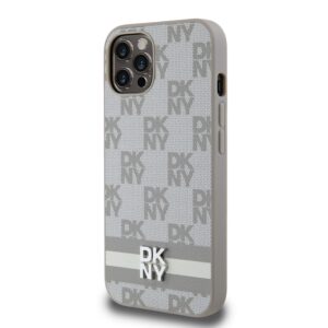 DKNY PU Leather Checkered Pattern and Stripe dėklas telefonui Apple iPhone 12/12 Pro Beige - Image 2