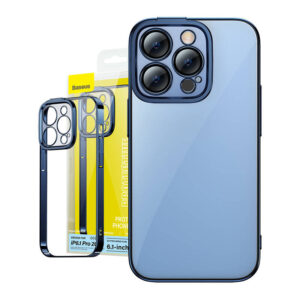 Baseus Glitter Transparent Case and Apsauginis stiklas set Apple iPhone 14 Pro (blue)