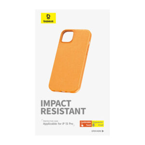 Phone Apple iPhone 15 ProMax Baseus Fauxther Series dėklas telefonui oranžinės spalvos - Image 3