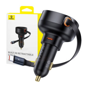 Automobilinis įkroviklis Baseus Enjoyment Pro su kabeliu USB-C, 60W (Black) - Image 1