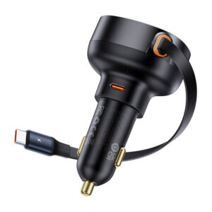 Automobilinis įkroviklis Baseus Enjoyment Pro su kabeliu USB-C, 60W (Black) - Image 2