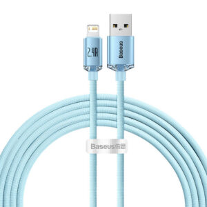 Kabelis USB į iP Baseus Crystal Shine, 2.4A, 2m mėlynos spalvos