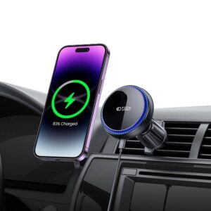 Magnetic MagSafe Automobilinis laikiklis Wireless Charging 15W for Vent Car Tech-Protect mm15W-V4 juodos spalvos - Image 7