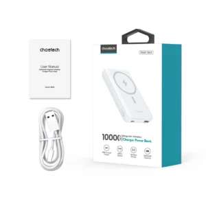 Powerbank Choetech B663 10000mAh 20W MagSafe USB-A / USB-C - baltos spalvos - Image 4
