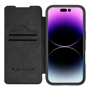 Nillkin Qin Prop Leather with Camera Cover and Stand Apple iPhone 16 - dėklas telefonui juodos spalvos - Image 4