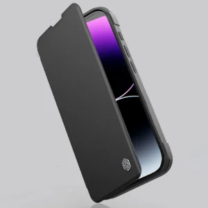 Nillkin Qin Prop Leather with Camera Cover and Stand Apple iPhone 16 - dėklas telefonui juodos spalvos - Image 8