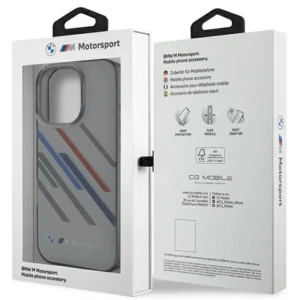 BMW Motosport IML Random Stripes Apple iPhone 16 Pro Max Case - dėklas telefonui pilkos spalvos - Image 8