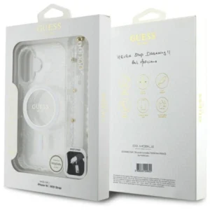 Guess IML Glitter With Pearl Strap MagSafe Apple iPhone 16 Plus Case - dėklas telefonui skaidrus - Image 8
