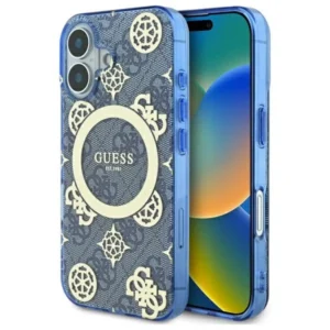 Guess IML Peony On 4G Background MagSafe case Apple iPhone 16 - dėklas telefonui mėlynos spalvos