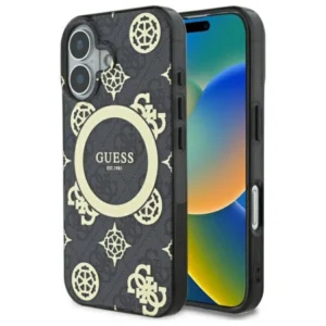 Guess IML Peony On 4G Background MagSafe case Apple iPhone 16 - dėklas telefonui juodos spalvos