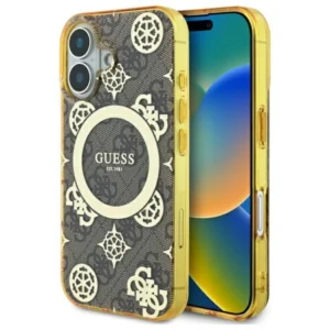 Guess IML Peony On 4G Background MagSafe Apple iPhone 16 Case - dėklas telefonui rudos saplvos