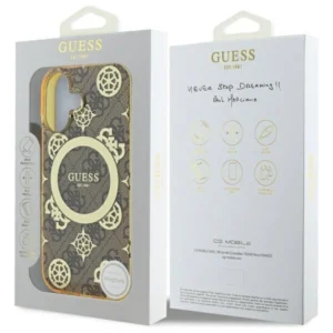 Guess IML Peony On 4G Background MagSafe Apple iPhone 16 Case - dėklas telefonui rudos saplvos - Image 8