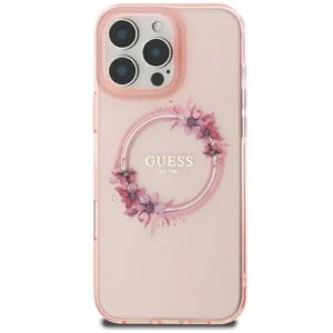 Guess IML Flowers Wreath MagSafe Apple iPhone 16 - dėklas telefonui rožinės spalvos