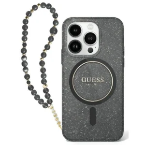 Guess IML Glitter With Pearl Strap MagSafe case Apple iPhone 16 - dėklas telefonui juodos spalvos - Image 1