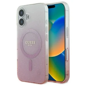 Guess IML Glitter Gradient MagSafe Apple iPhone 16 Case - dėklas telefonui rožinės spalvos