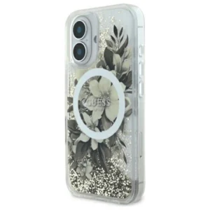 Guess Liquid Glitter Flower MagSafe Apple iPhone 16 Case - Beige - Image 2