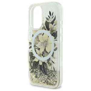 Guess Liquid Glitter Flower MagSafe Apple iPhone 16 Case - Beige - Image 6