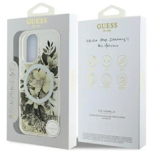 Guess Liquid Glitter Flower MagSafe Apple iPhone 16 Case - Beige - Image 8