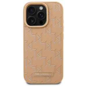 Karl Lagerfeld Leather Monogram Metal Logo MagSafe Apple iPhone 16 Pro - Beige - Image 3