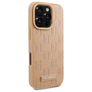 Karl Lagerfeld Leather Monogram Metal Logo MagSafe Apple iPhone 16 Pro - Beige - Image 4