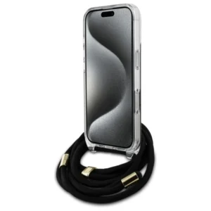 Guess GUHCP16LHC4SEK Apple iPhone 16 Pro 6.3" dėklas telefonui juodos spalvos Crossbody Cord 4G Print - Image 4