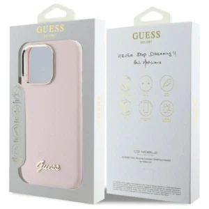 Guess GUHCP16LSMBSLP Apple iPhone 16 Pro 6.3" dėklas telefonui rožinės spalvos Silikoninis Script Metal Logo & Frame - Image 8