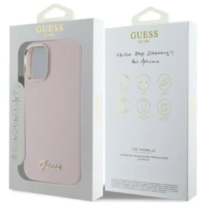 Guess GUHCP16MSMBSLP Apple iPhone 16 Plus 6.7" dėklas telefonui rožinės spalvos Silikoninis Script Metal Logo & Frame - Image 8