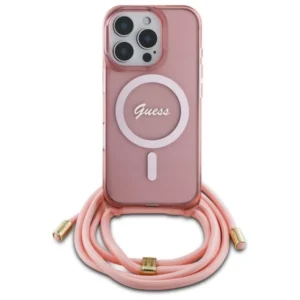 Guess GUHMP16LHCTSGNSP Apple iPhone 16 Pro 6.3" dėklas telefonui rožinės spalvos Crossbody Cord Script MagSafe - Image 2