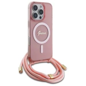 Guess GUHMP16LHCTSGNSP Apple iPhone 16 Pro 6.3" dėklas telefonui rožinės spalvos Crossbody Cord Script MagSafe - Image 3